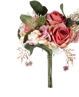 Květiny Pugét růží a hortenzií, starorůžová, 20 x 28 cm