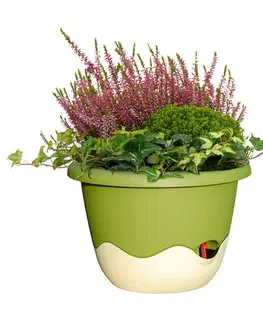 Květináče a truhlíky Samozavlažovací závěsný květináč Mareta, šedá + zelená, 30 cm, Plastia