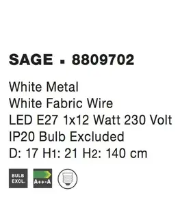 Industriální závěsná svítidla NOVA LUCE závěsné svítidlo SAGE kov, bílá a bílý kabel, E27 1x12W 8809702