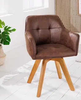 Luxusní jídelní židle Estila Otočná stylová židle Devon do jídelny s antickým hnědým potahem a masivním hnědýma nohama 83cm
