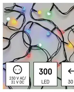LED řetězy EMOS LED vánoční cherry řetěz – kuličky, 30 m, venkovní i vnitřní, multicolor, časovač D5AM04