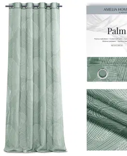 Záclony Závěs AmeliaHome Palm I zelený, velikost 140x270
