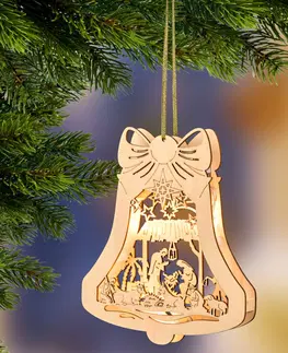 Svíčky a světelné dekorace LED ozdoba k zavěšení "Dřevěný zvonek"