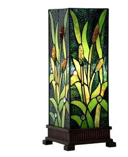 Svítidla Zelená hranatá stolní lampa Tiffany Squilla - 18*18*45 cm E27/max 1*60W Clayre & Eef 5LL-6310