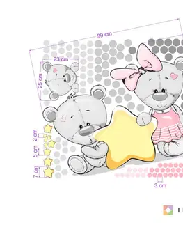 Samolepky na zeď Samolepky do dětského pokoje - Růžoví medvídci s hvězdičkou a se jménem
