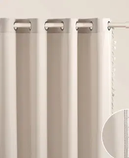 Jednobarevné hotové závěsy Světle béžový závěs Lara na stříbrných kolečkách se střapci 140 x 280 cm