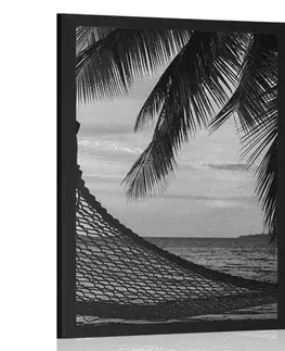 Černobílé Plakát houpací síť na pláži v černobílém provedení