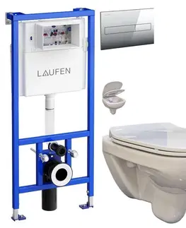 WC sedátka LAUFEN Rámový podomítkový modul CW1 SET s chromovým tlačítkem + WC bez oplachového kruhu Edge + SEDÁTKO H8946600000001CR EG1