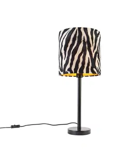 Stolni lampy Moderní stolní lampa černá se stínidlem zebra 25 cm - Simplo