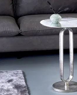 Luxusní a designové příruční stolky Estila Art deco kulatý stříbrný kovový příruční stolek Zendy s glamour nádechem 60 cm