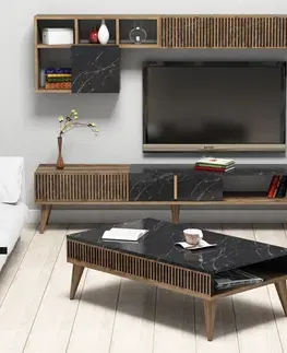 Obývací stěny Kalune Design Sestava nábytku do obývacího pokoje Milan ořech/černý mramor