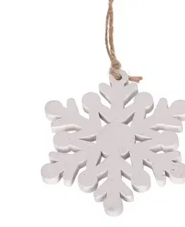 Vánoční dekorace Dřevěná vánoční ozdoba Snowflake, bílá, 8 ks