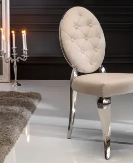 Luxusní jídelní židle Estila Zámecká jídelní židle Modern Barock s béžovým potahem a stříbrnými nožičkami 92cm