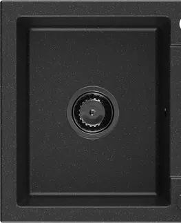 Kuchyňské dřezy MEXEN/S Enzo granitový dřez 1-miska s odkapávačem 576 x 465 mm, černá/stříbrná 6506571005-73-B