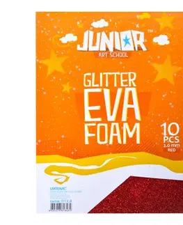 Hračky JUNIOR-ST - Dekorační pěna A4 EVA Glitter červená 2,0 mm, sada 10 ks