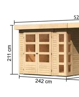 Dřevěné plastové domky Dřevěný zahradní domek KERKO 3 s přístavkem 280 Lanitplast Šedá