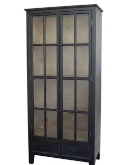 Komody Černá antik dřevěná skříň / vitrína s policemi Floriette - 105*40*200 cm Chic Antique 40039524 (40395-24)