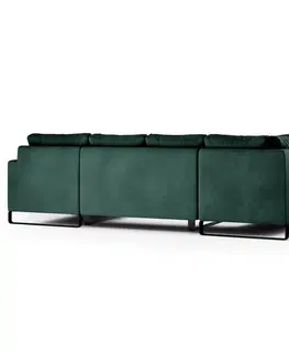 Rohové sedací soupravy HOMEDE Rohová pohovka Corni XL lahvově zelená levá uzavřená, velikost 86x180/220/98x330