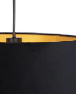 Zavesna svitidla Závěsná lampa s velurovým odstínem černá se zlatem 40 cm - Combi