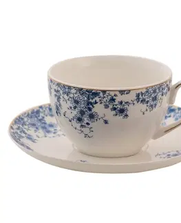 Hrnky a šálky Porcelánový šálek s podšálkem s modrými květy Blue Flowers - 12*9*6  cm / Ø 15*2 cm / 220ml Clayre & Eef BFLKS
