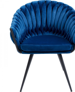 Židle s područkami KARE Design Modrá polstrovaná židle s područkami Knot