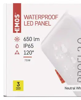 Bodovky do podhledu na 230V EMOS Lighting LED panel 100×100, čtvercový vestavný bílý, 8W neutr.b.,IP65 1540210820