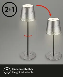 LED stolní lampy BRILONER LED nabíjecí stolní lampa 38 cm 2,6W 280lm antická stříbrná IP44 BRILO 7438-214