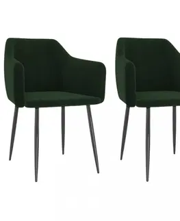 Židle Jídelní židle 2 ks samet / kov Dekorhome Tmavě zelená