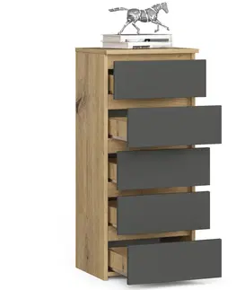 Komody Ak furniture Komoda CL5  s 5 zásuvkami 92 cm dub artisan/šedá