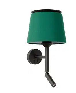 Nástěnná svítidla s látkovým stínítkem FARO SAVOY nástěnná lampa, černá/zelená, se čtecí lampičkou