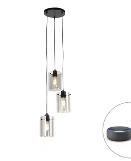 Zavesna svitidla Chytrá závěsná lampa černá s kouřovým sklem včetně 3 ks Wifi ST64 - Dome