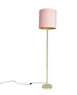 Stojaci lampy Romantická stojací lampa mosaz s růžovým odstínem 40 cm - Simplo