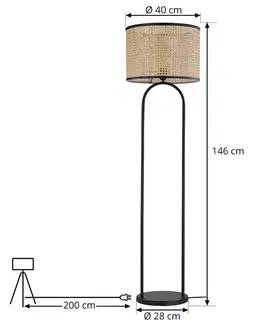 Stojací lampy Lindby Lindby Yaelle stojací lampa kov ratan výška 146cm