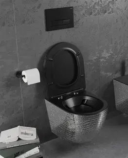 Záchody MEXEN Lena Závěsná WC mísa včetně sedátka s slow-slim, duroplast, černá mat / stríbrný vzor 30224072