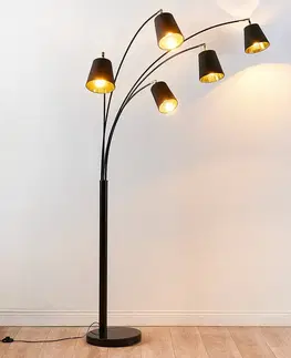 Obloukové lampy Lindby Pětibodová textilní podlahová lampa Tinne