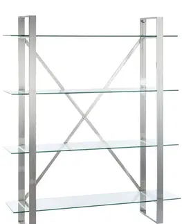 Regály a poličky Stříbrný kovový regál se skleněnými policemi Luxx - 150*40*180cm J-Line by Jolipa 67493