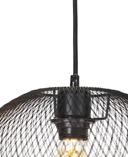 Zavesna svitidla Moderní závěsná lampa černá 3-světlo - Mesh Ball