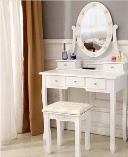 Toaletní stolky Luxusní bílý toaletní stolek s osvětlením a taburetkou