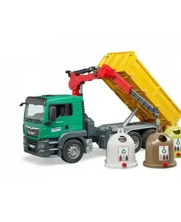 Dřevěné vláčky Bruder Nákladní auto MAN se 3 recyklačními popelnicemi a lahvemi, 54,5 x 18,5 x 27 cm