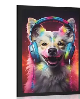 Párty zvířata se sluchátky Plakát pes se sluchátky