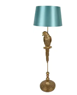 Lampy Zlatá stojací lampa s papouškem a se zeleným stínidlem - Ø 40*120 cm E27/max 1*60W Clayre & Eef 5LMC0022