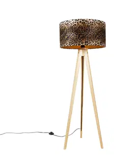 Stojaci lampy Moderní stojací lampa ze dřeva, leopardí stínidlo 50 cm - stativ Classic