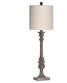 Designové a luxusní noční lampy do ložnice Estila Vintage vysoká stolní lampa Pedrido z pryskyřice s tmavošedým stínítkem 82cm