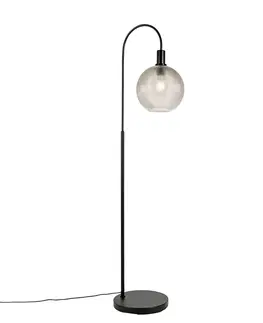 Stojaci lampy Designová stojací lampa černá s kouřovým sklem - Chico