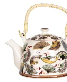 Džbány Porcelánová konvice na čaj s motivem vějířů - 18*14*12 cm / 0,8L Clayre & Eef 6CETE0065