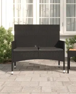 Zahradní lavice 2místná zahradní lavice s poduškami černá polyratan