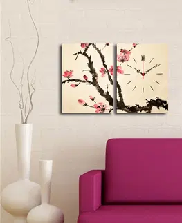 Hodiny Wallity 2 dílné dekorativní nástěnné hodiny Tree krémovo-růžové