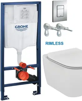 Záchody Rapid SL pro závěsné WC 38528SET s chromovou deskou + WC Ideal Standard Tesi se sedátkem RIMLESS 38772001 TE2
