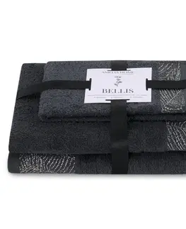 Ručníky AmeliaHome Sada 3 ks ručníků BELLIS klasický styl grafitově šedá, velikost 50x90+70x130