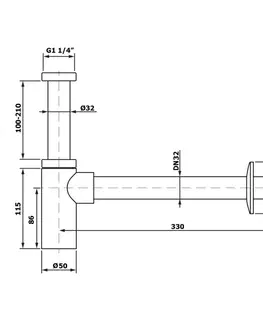 Sifony k pračkám Bruckner Umyvadlový sifon 5/4", DN32mm kulatý, chrom 151.209.1